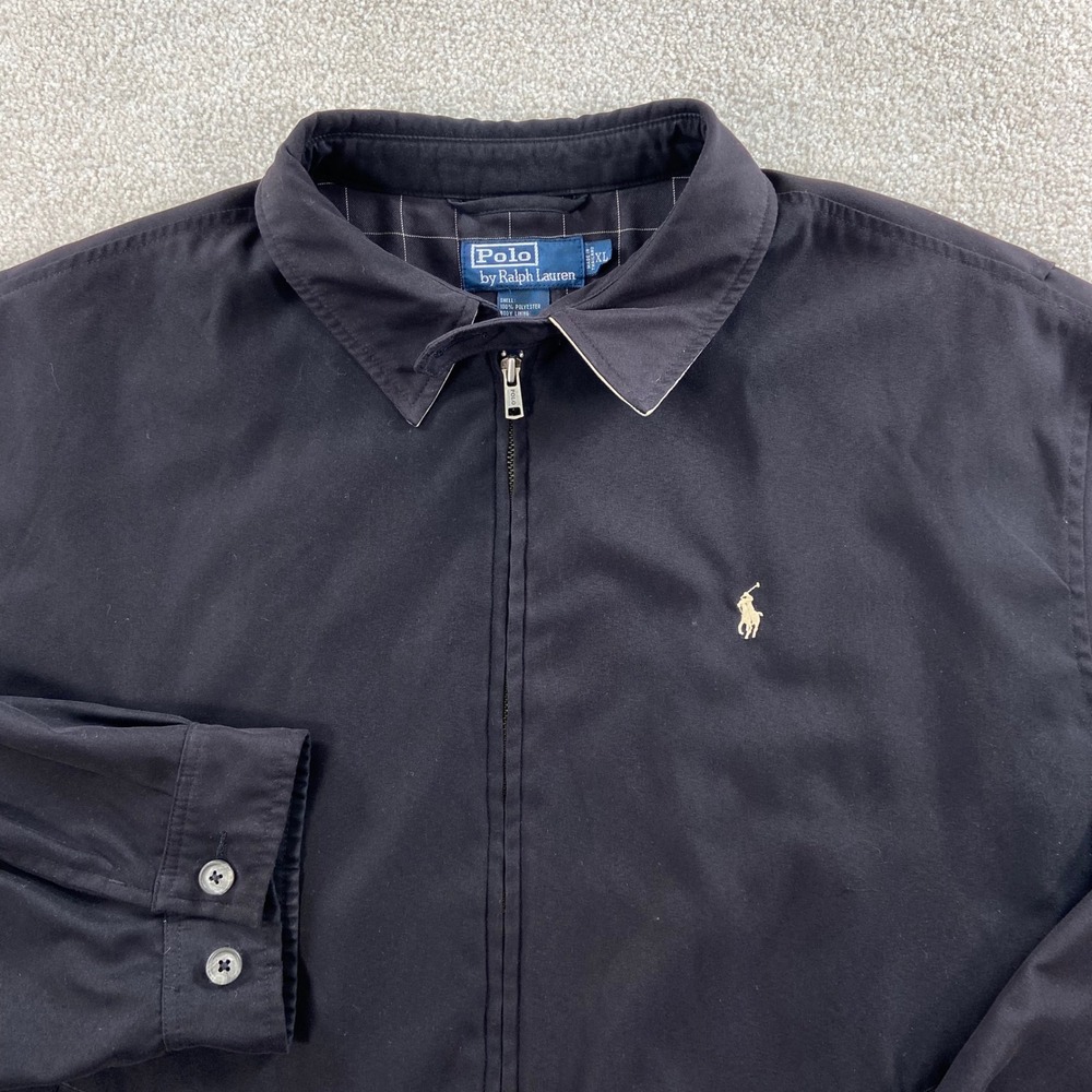 Vintage Polo Ralph Lauren Jacket Mens XL Black Harrington Full Zip Pony Logo
